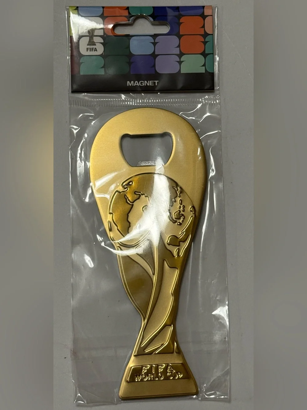 FIFA World Cup Trophy Magnetic Bottle Opener Gold Tone Soccer Limited Ed NEW